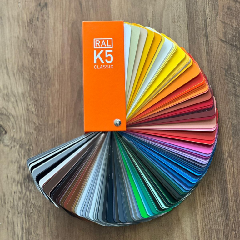 The UPVC spraying colour options available on a pull-out sample wheel
